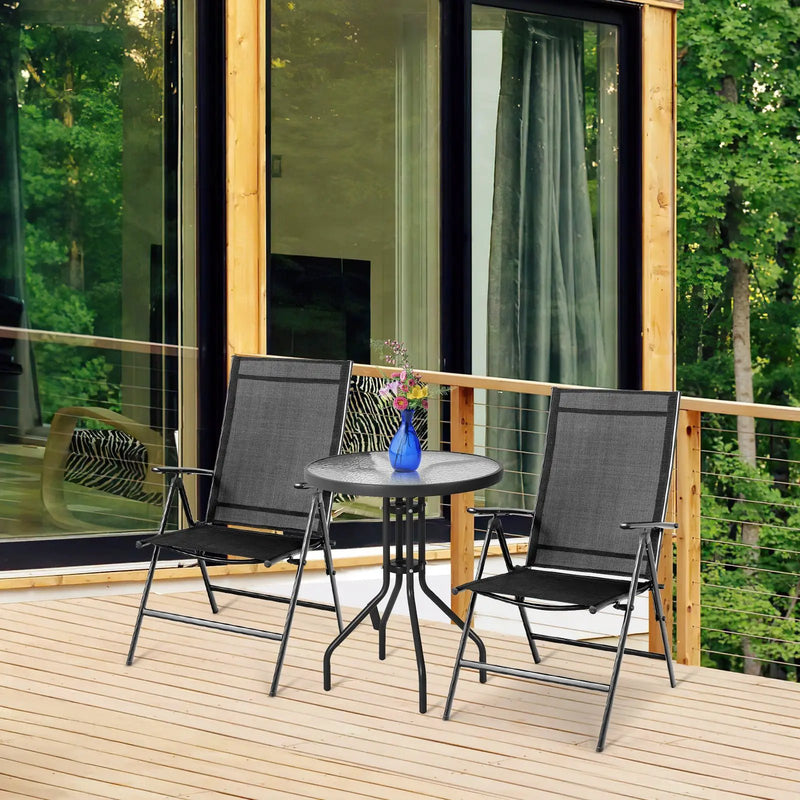 Set of 2 Adjustable Portable Patio Folding Dining Chair Recliners-Black by DirectDeals
