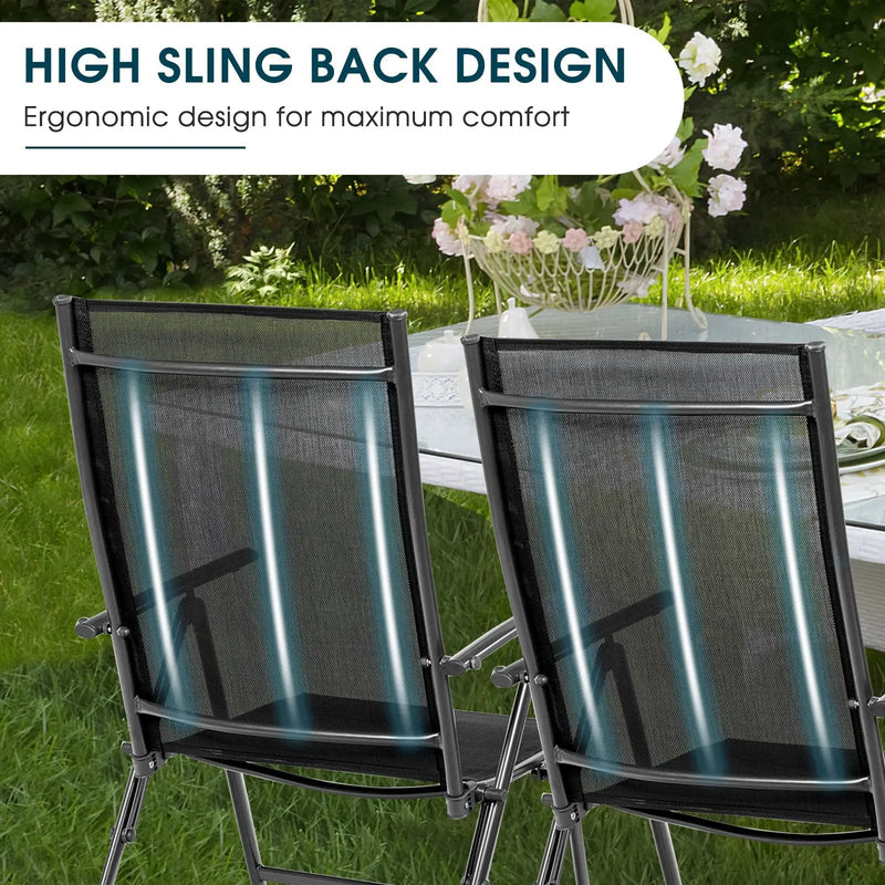 Set of 2 Adjustable Portable Patio Folding Dining Chair Recliners-Black by DirectDeals