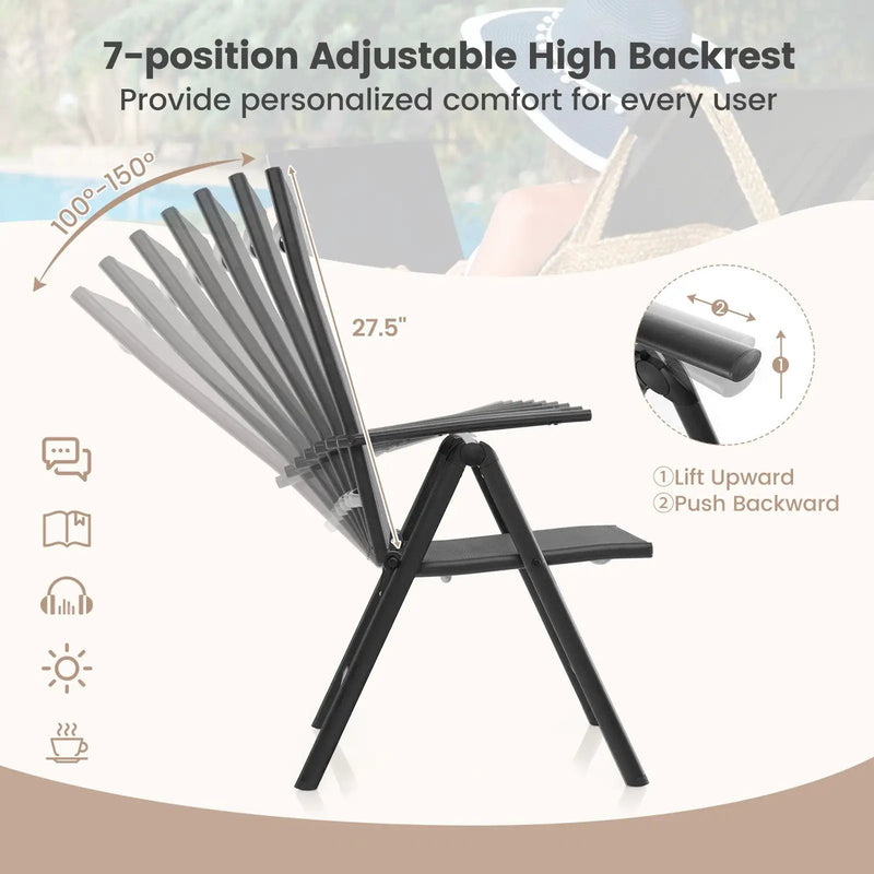 1 Piece Patio Folding Dining Chairs with 7-Level Adjustable High Backrest by DirectDeals
