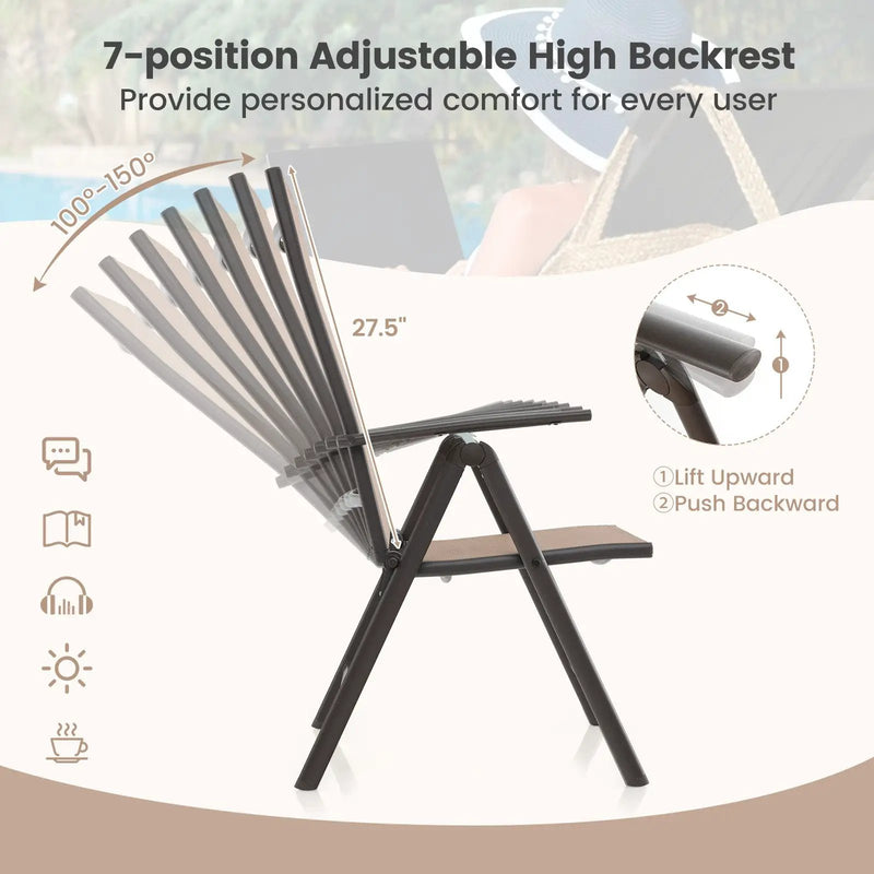 1 Piece Patio Folding Dining Chairs with 7-Level Adjustable High Backrest by DirectDeals