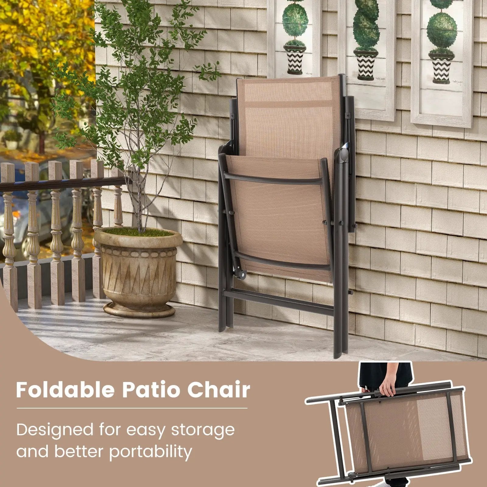 1 Piece Patio Folding Dining Chairs with 7-Level Adjustable High Backrest by DirectDeals