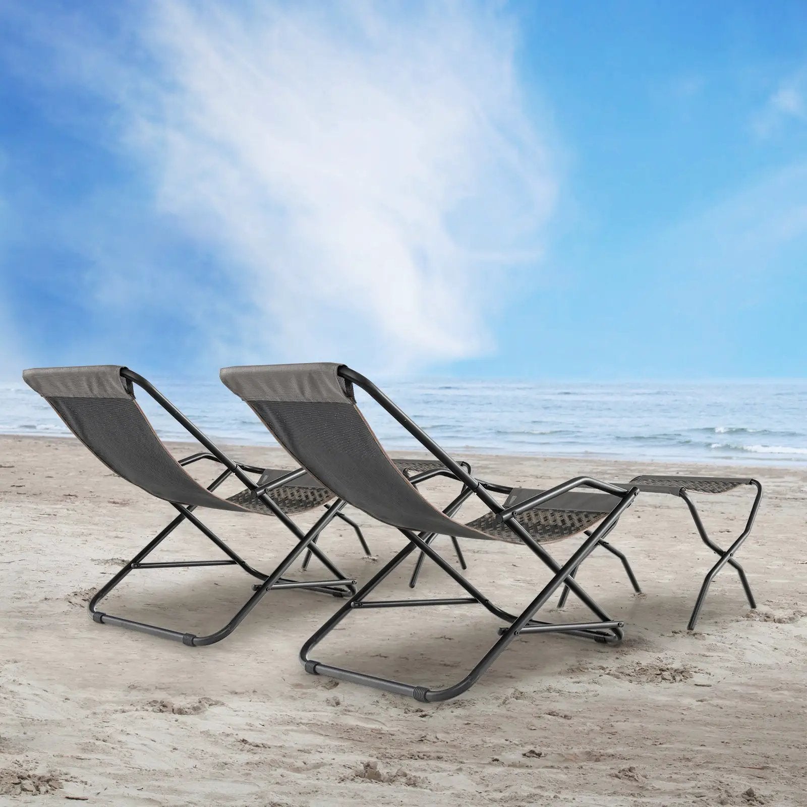 Patio PE Wicker Rocking Chair with Armrests and Metal Frame-Gray by DirectDeals