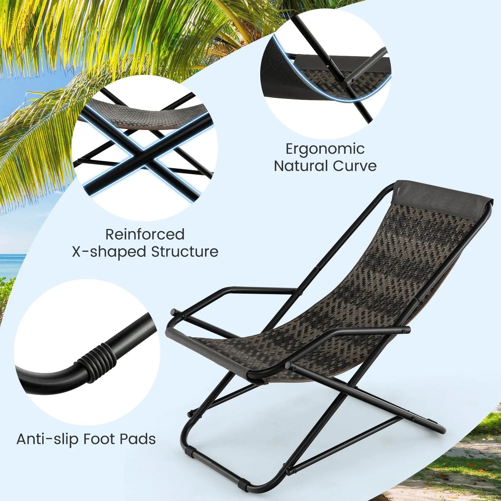 Patio PE Wicker Rocking Chair with Armrests and Metal Frame-Gray by DirectDeals