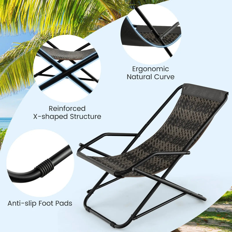 Patio PE Wicker Rocking Chair with Armrests and Metal Frame-Gray by DirectDeals