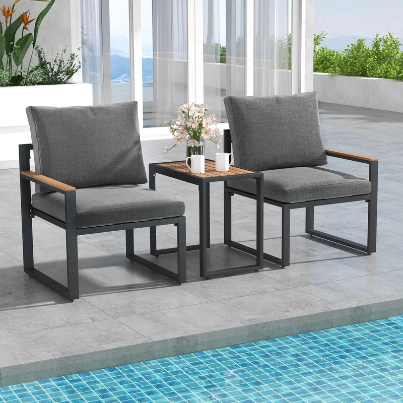 5 Pieces Aluminum Frame Weatherproof Outdoor Conversation Set with Soft Cushions-Gray by DirectDeals