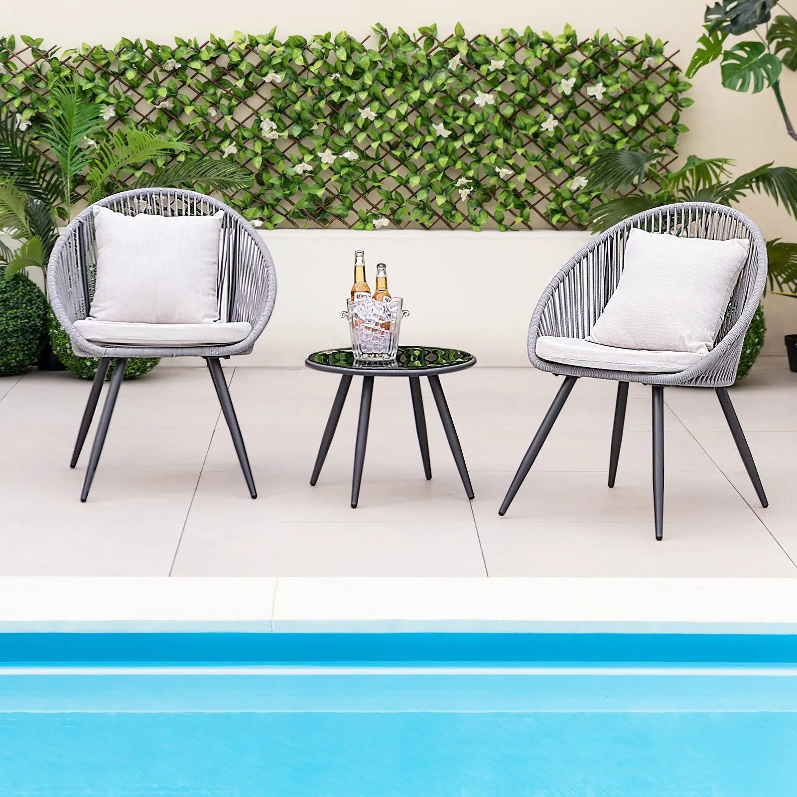 3 Piece Patio Furniture Set with Seat and Back Cushions-Gray by DirectDeals