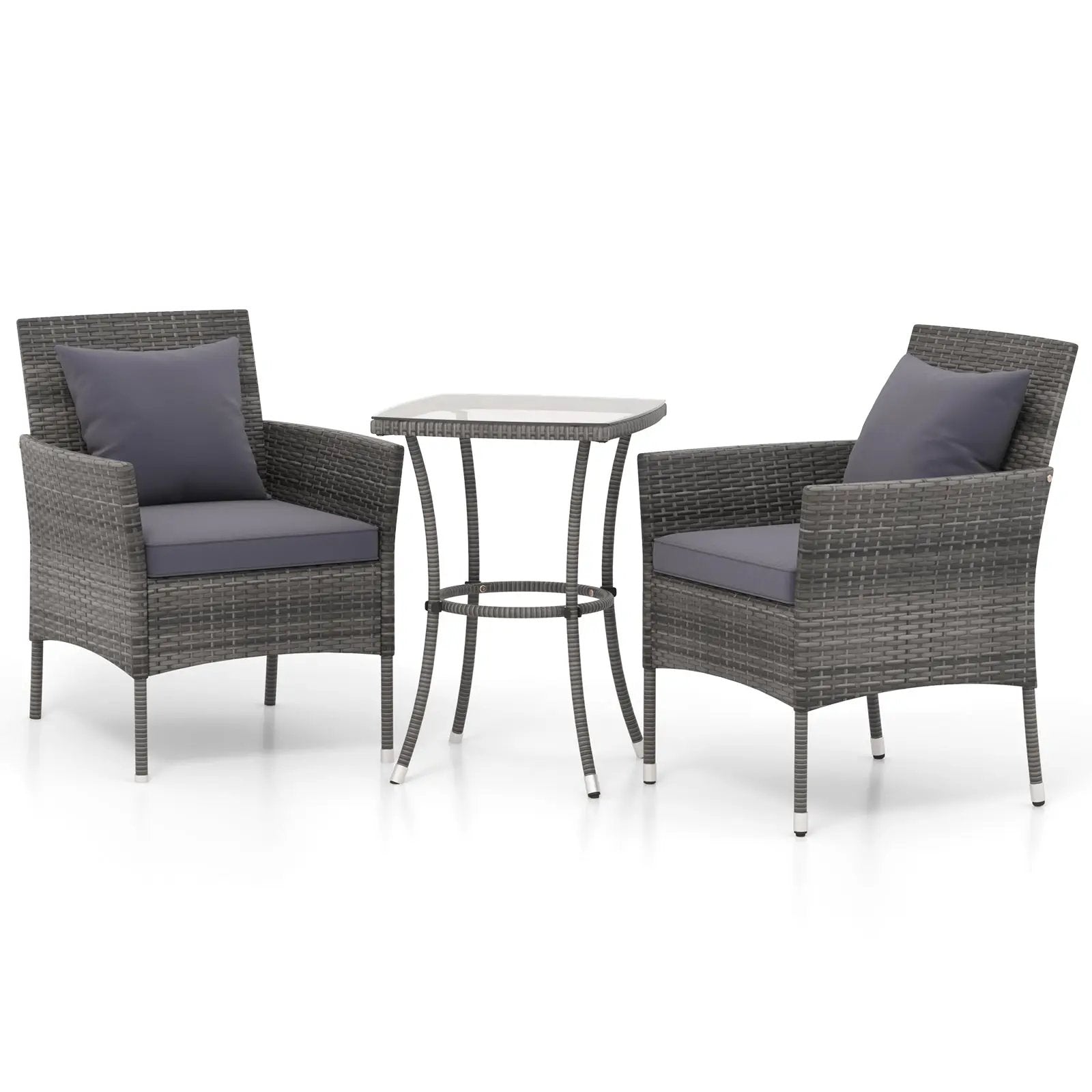 3 Pieces Patio Furniture Set with Cushioned Patio Chairs and Tempered Glass Coffee Table by DirectDeals