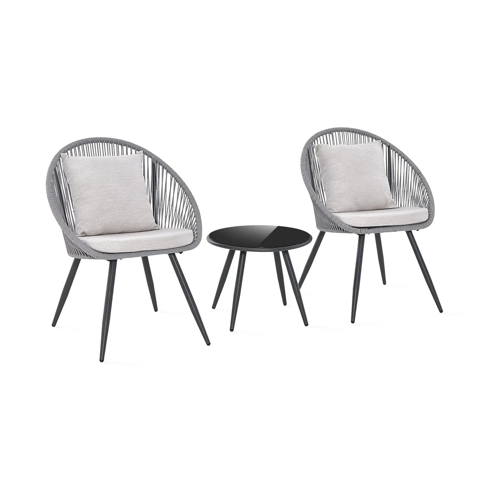 3 Piece Patio Furniture Set with Seat and Back Cushions-Gray by DirectDeals