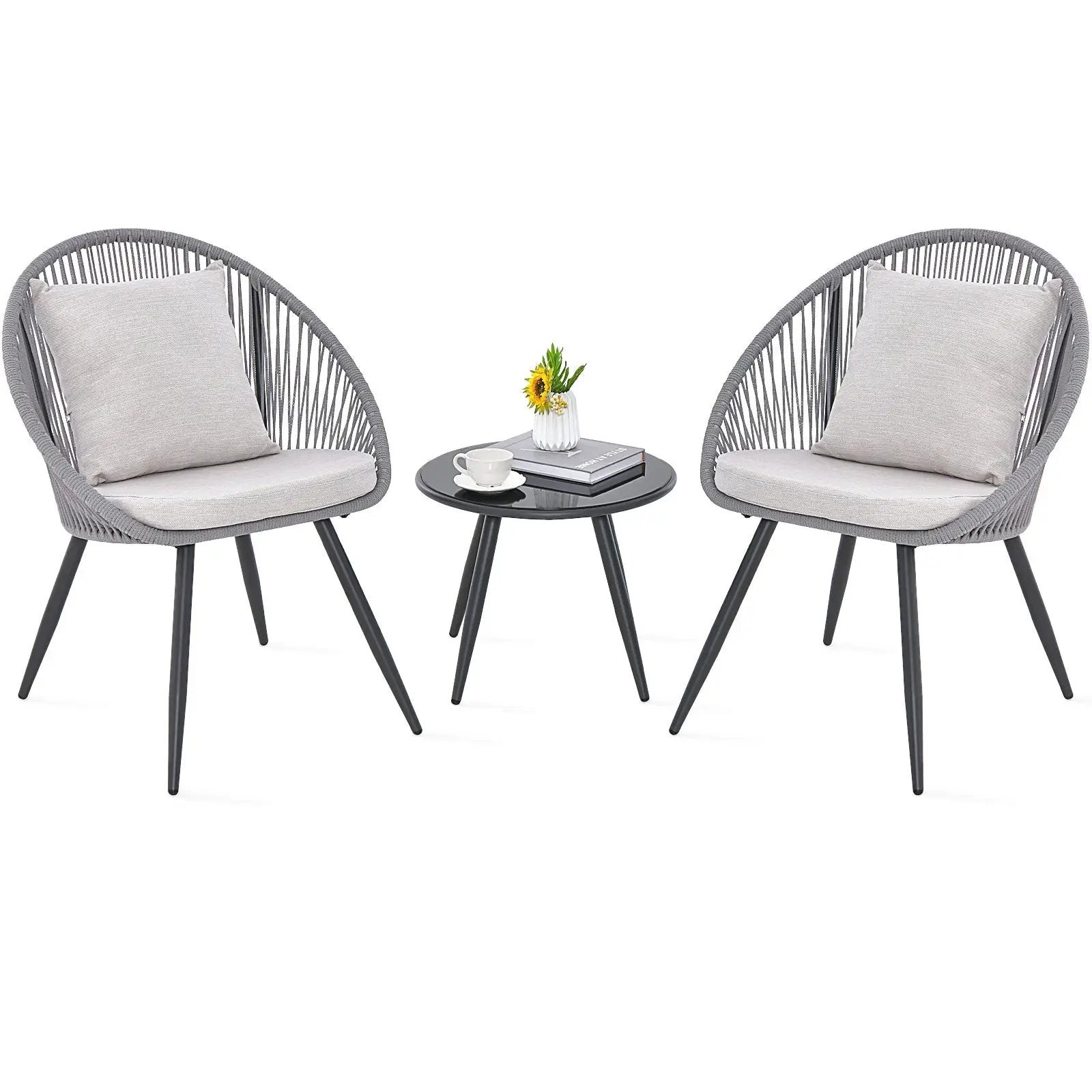 3 Piece Patio Furniture Set with Seat and Back Cushions-Gray by DirectDeals