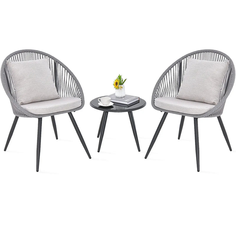 3 Piece Patio Furniture Set with Seat and Back Cushions-Gray by DirectDeals