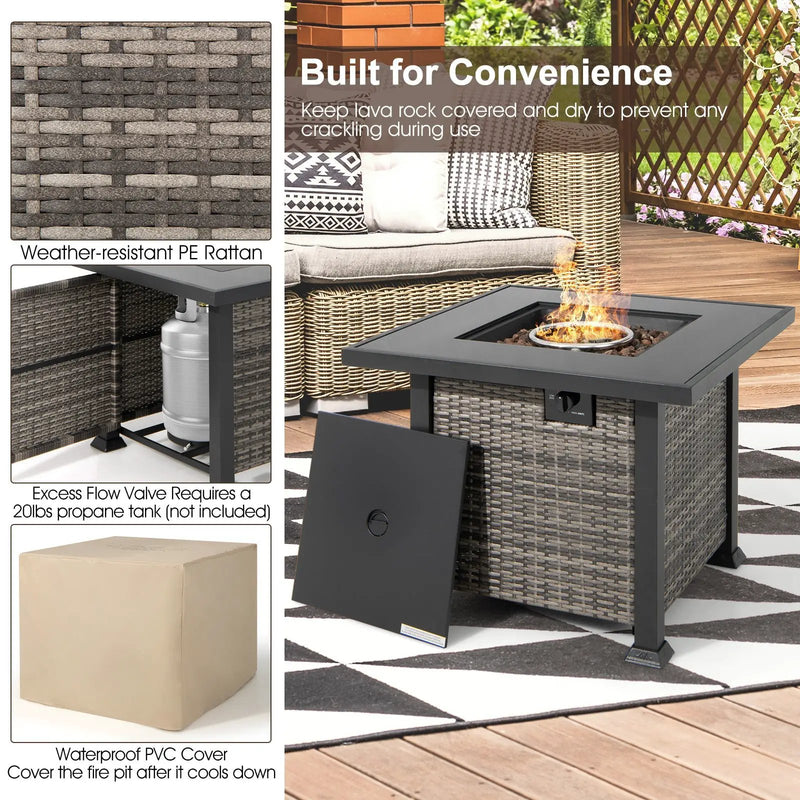 Outdoor 9 Pieces Patio Furniture Set with 50 000 BTU Propane Fire Pit Table by DirectDeals