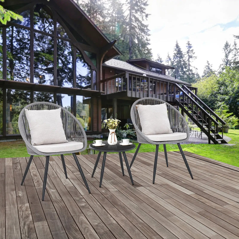 3 Piece Patio Furniture Set with Seat and Back Cushions-Gray by DirectDeals