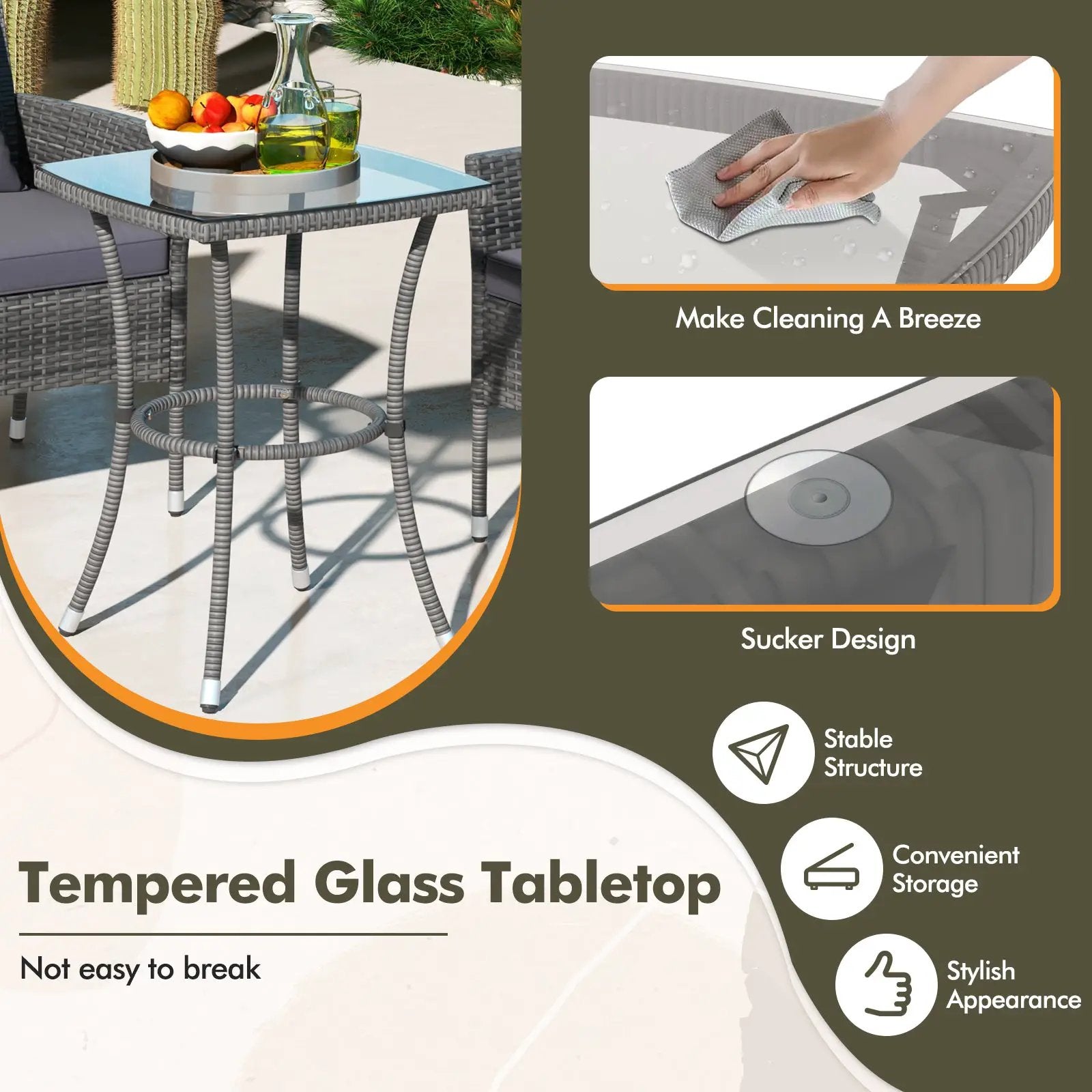 3 Pieces Patio Furniture Set with Cushioned Patio Chairs and Tempered Glass Coffee Table by DirectDeals
