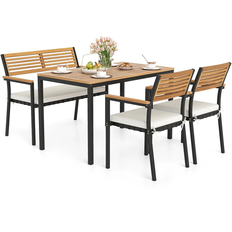 4-Piece Patio Furniture Set Outdoor Dining Chair Set-White by DirectDeals