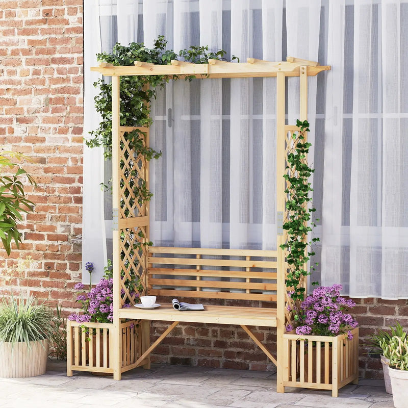 Patio Garden Bench Arbor ArchOutdoor Wood Decorative Seating-Natural by DirectDeals