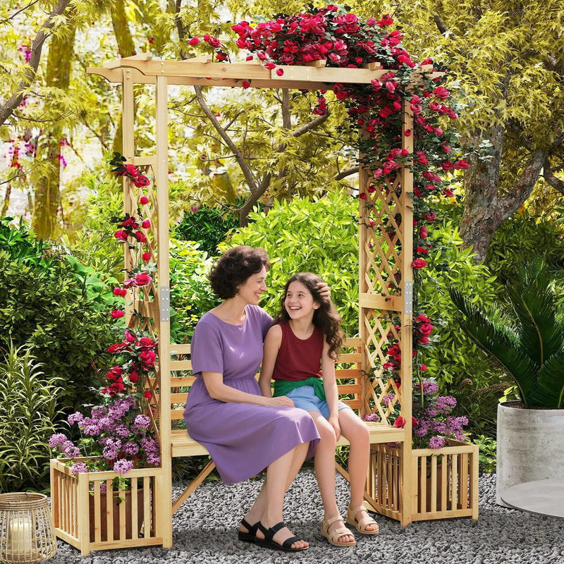 Patio Garden Bench Arbor ArchOutdoor Wood Decorative Seating-Natural by DirectDeals