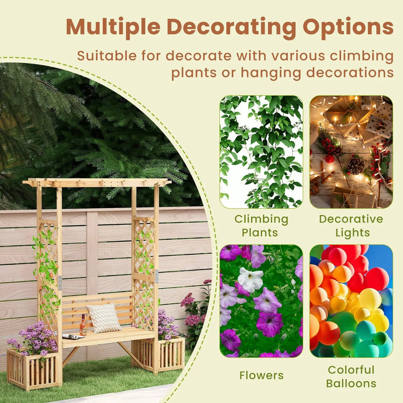 Patio Garden Bench Arbor ArchOutdoor Wood Decorative Seating-Natural by DirectDeals