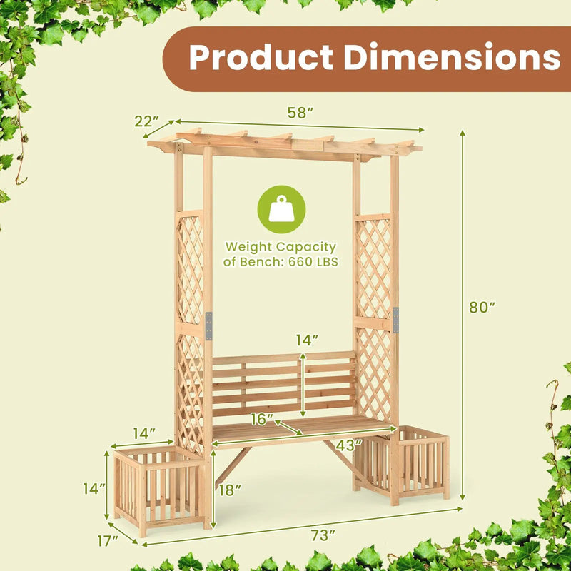 Patio Garden Bench Arbor ArchOutdoor Wood Decorative Seating-Natural by DirectDeals