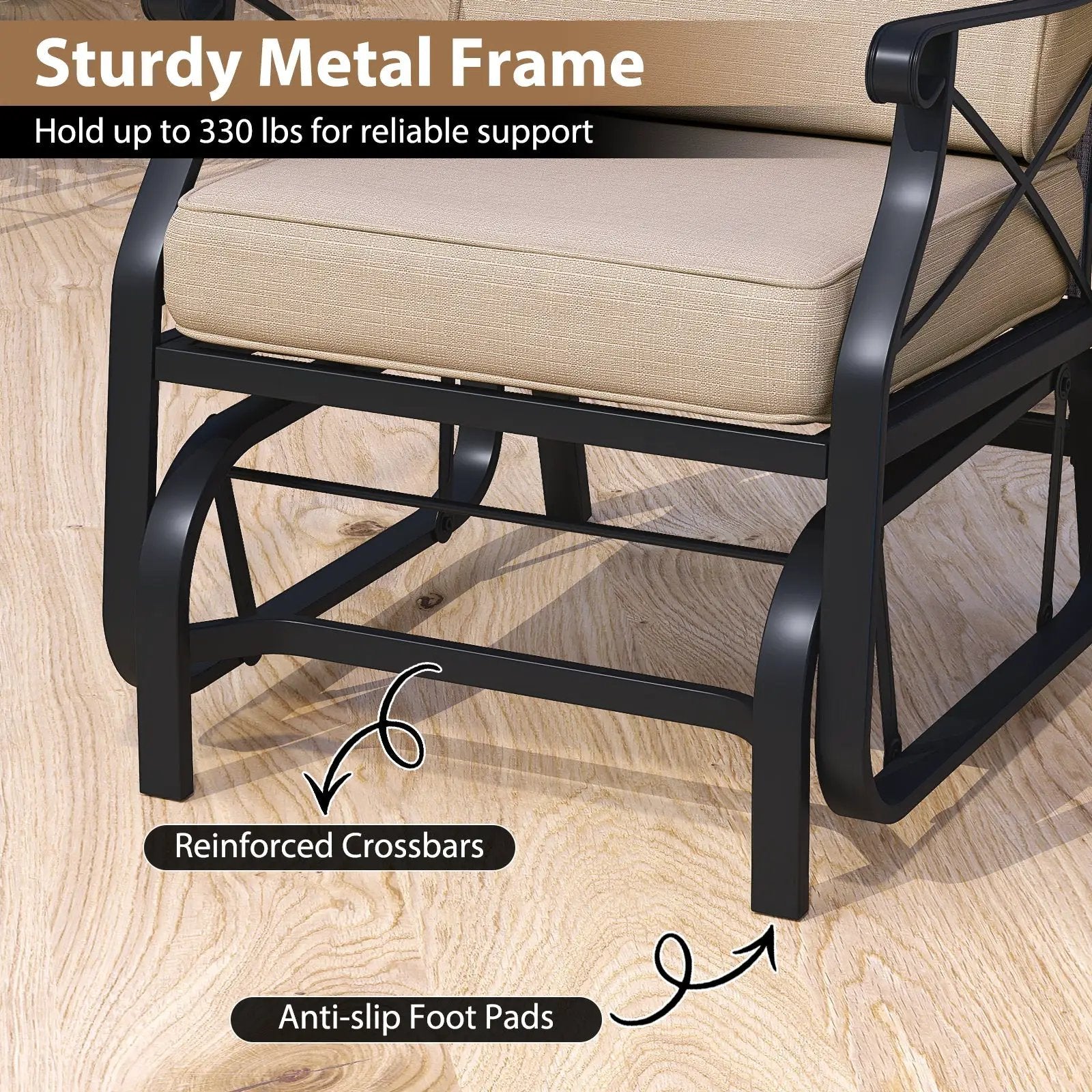 Patio Glider Rocking Chair with Metal Frame and Thick Cushions-Brown by DirectDeals
