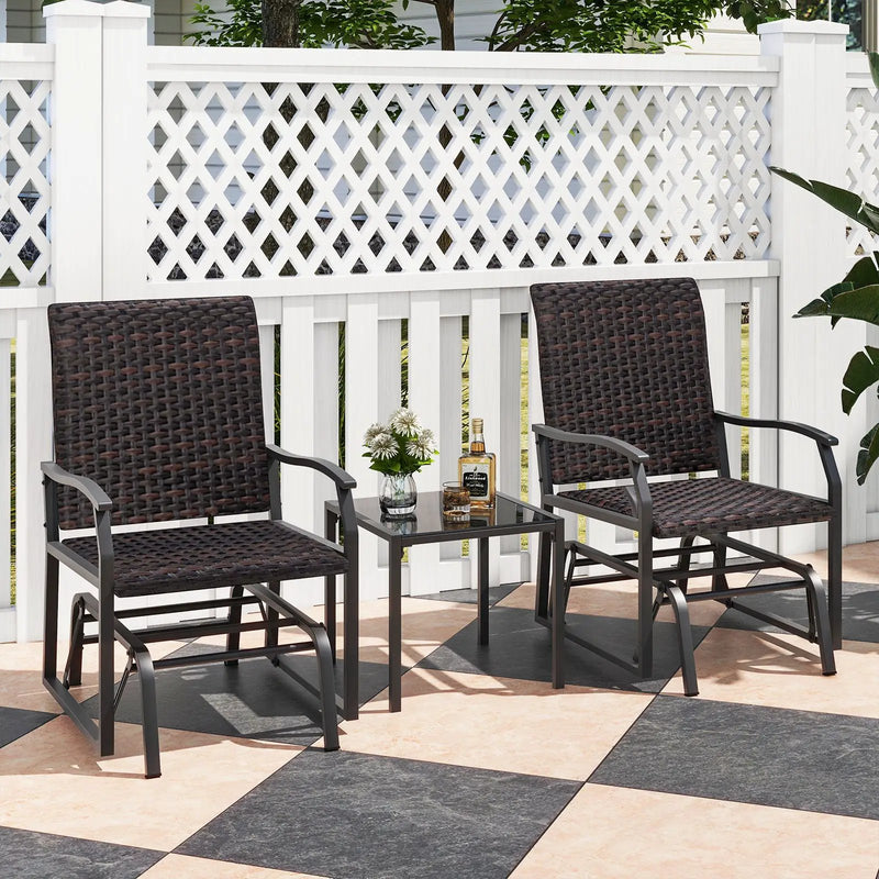 3 Piece Patio Gliding Set with Tempered Glass Coffee Table All Weather-Brown by DirectDeals