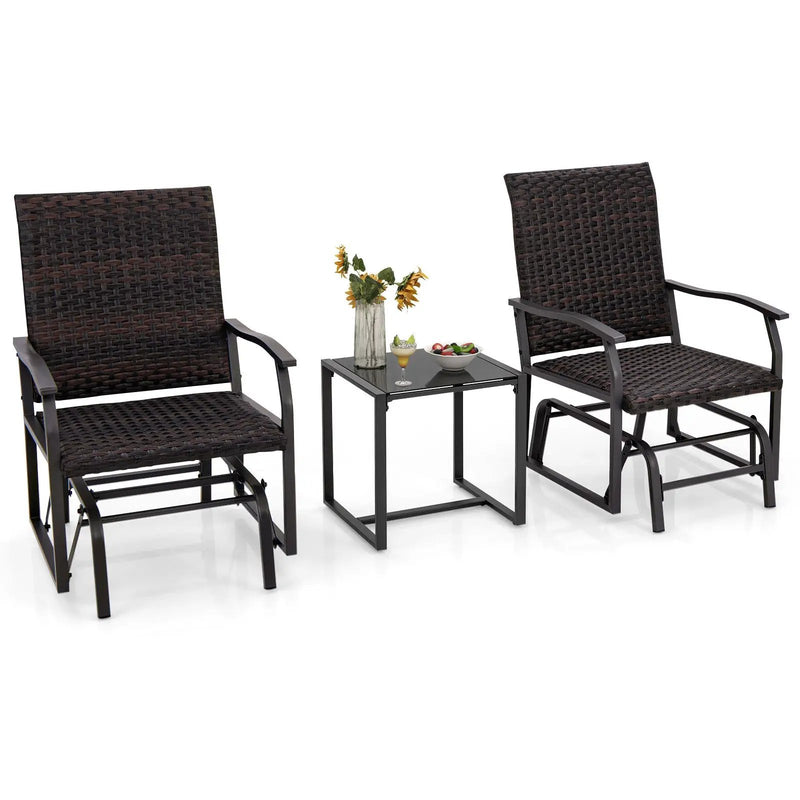 3 Piece Patio Gliding Set with Tempered Glass Coffee Table All Weather-Brown by DirectDeals