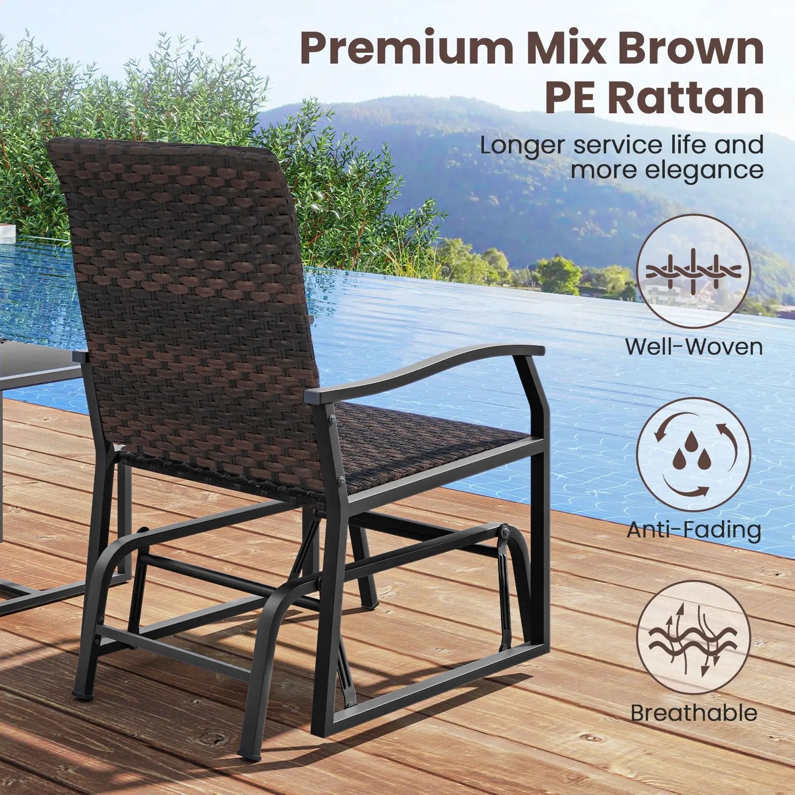 3 Piece Patio Gliding Set with Tempered Glass Coffee Table All Weather-Brown by DirectDeals