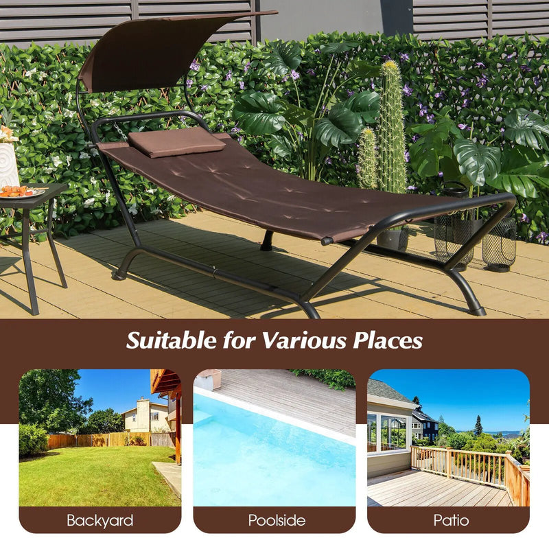 Patio Hanging Chaise Lounge Chair with Canopy Cushion Pillow and Storage Bag by DirectDeals