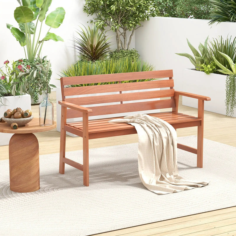 Patio Solid Wood Bench Wood 2-Seat Chair with Breathable Slatted Seat & Inclined Backrest by DirectDeals