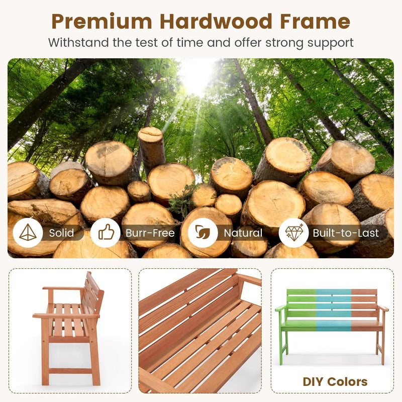 Patio Solid Wood Bench Wood 2-Seat Chair with Breathable Slatted Seat & Inclined Backrest by DirectDeals