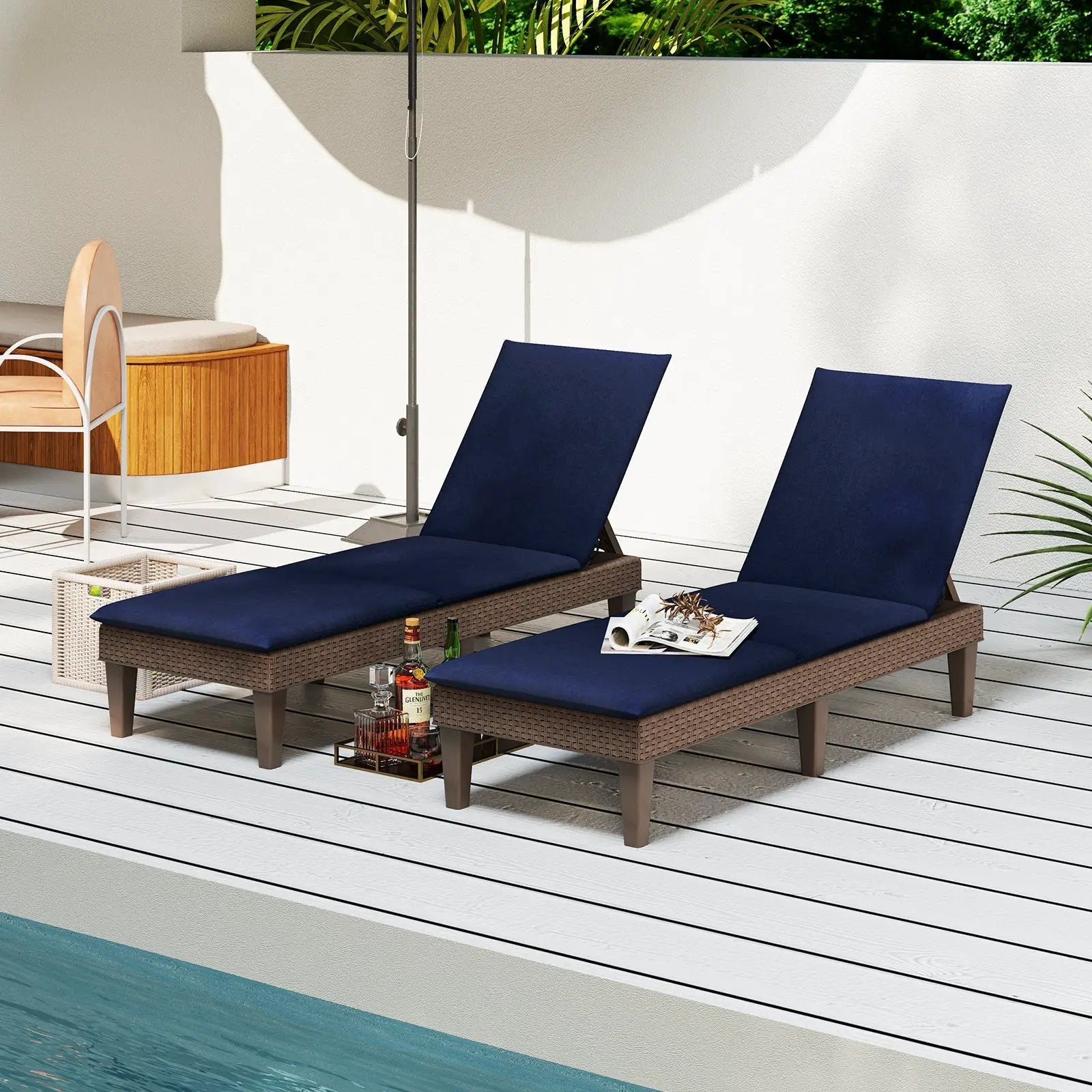 Patio Lounge Outdoor Recliner Chair with Cushion 3-Position Adjustable Backrest by DirectDeals