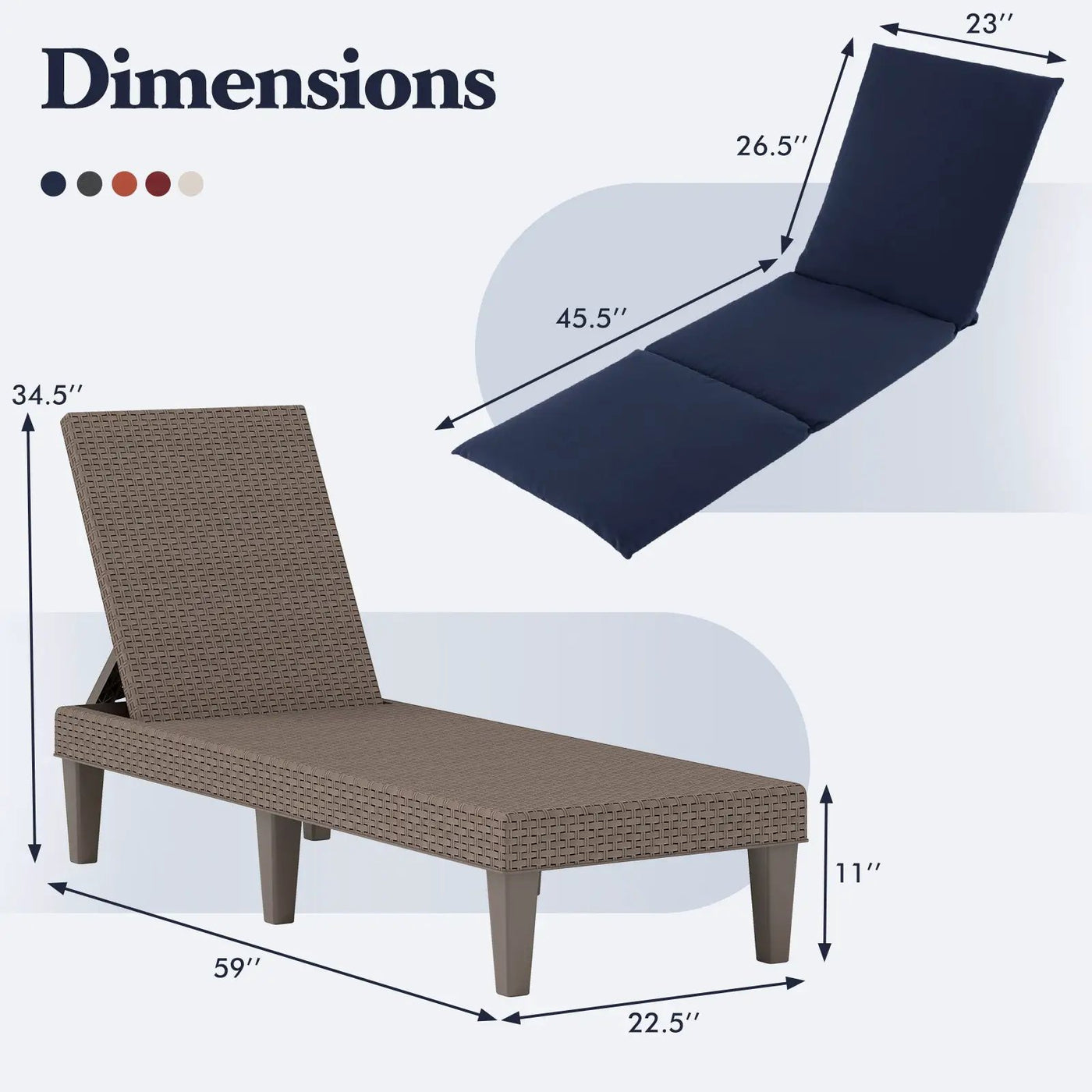 Patio Lounge Outdoor Recliner Chair with Cushion 3-Position Adjustable Backrest by DirectDeals