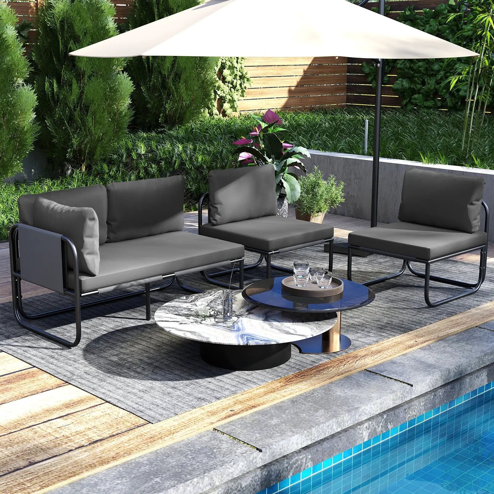 Patio Loveseat Sofa Couch with Removable Pillows and Seat Cushion-Gray by DirectDeals