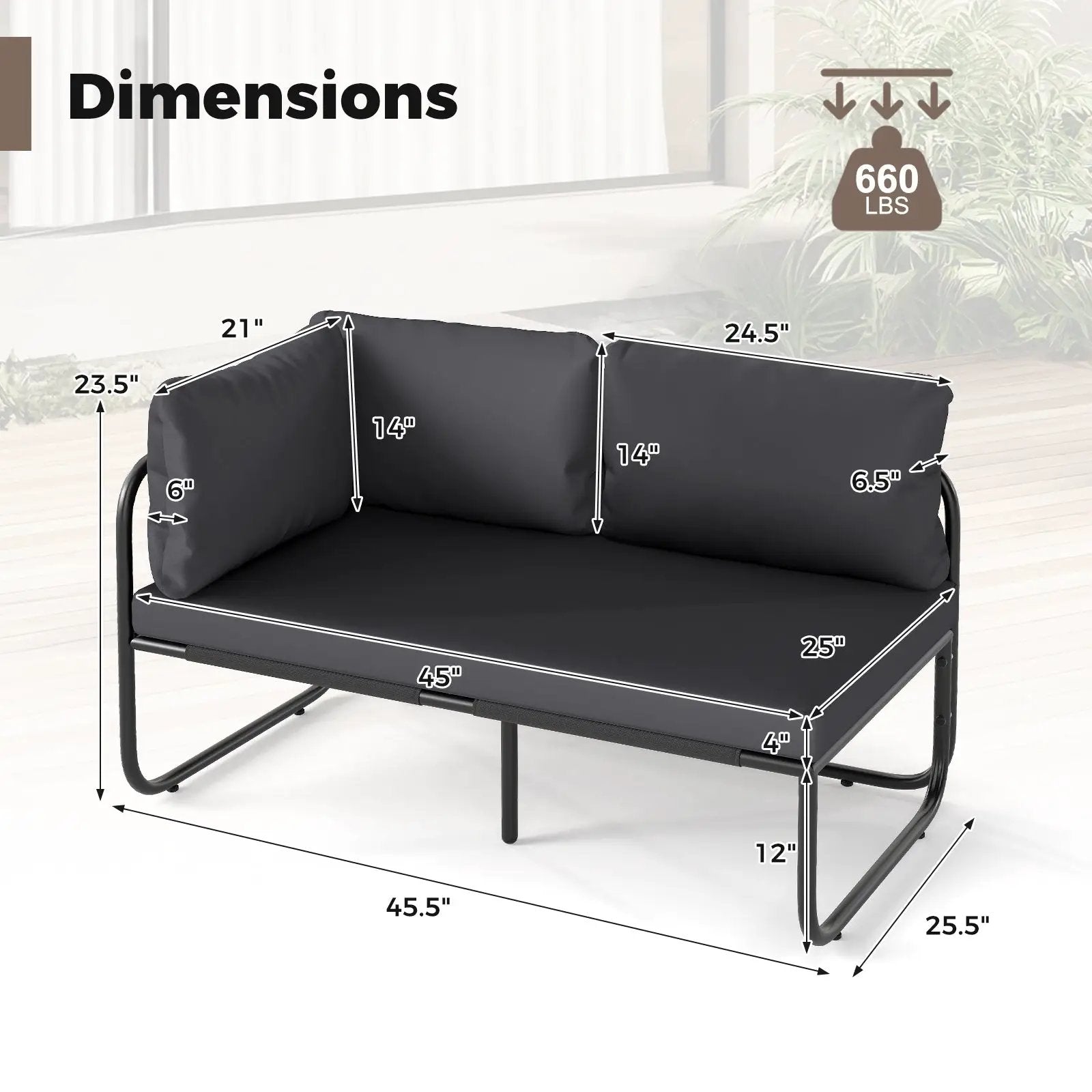 Patio Loveseat Sofa Couch with Removable Pillows and Seat Cushion-Gray by DirectDeals