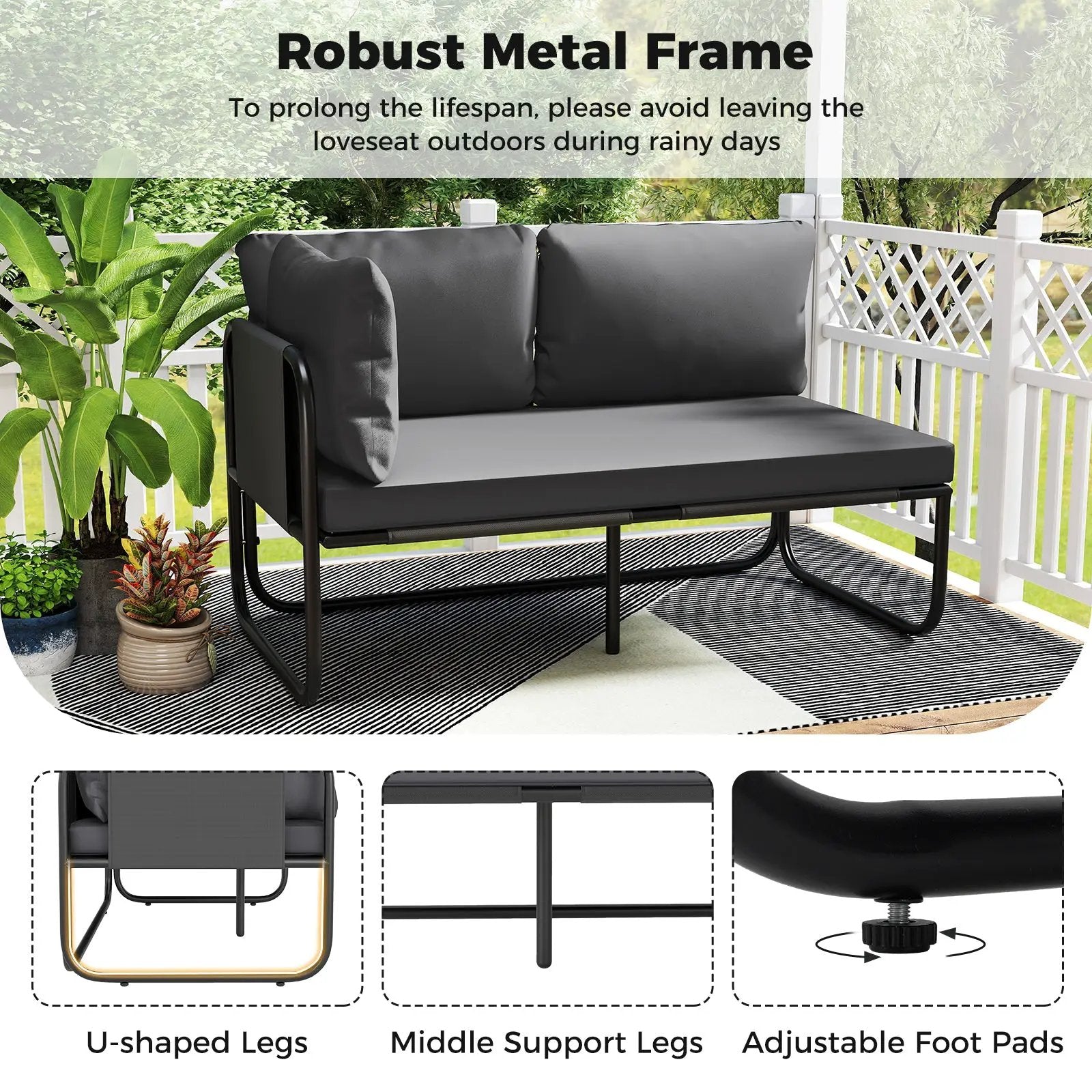 Patio Loveseat Sofa Couch with Removable Pillows and Seat Cushion-Gray by DirectDeals