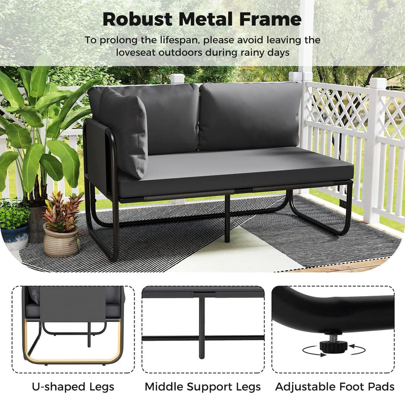 Patio Loveseat Sofa Couch with Removable Pillows and Seat Cushion-Gray by DirectDeals