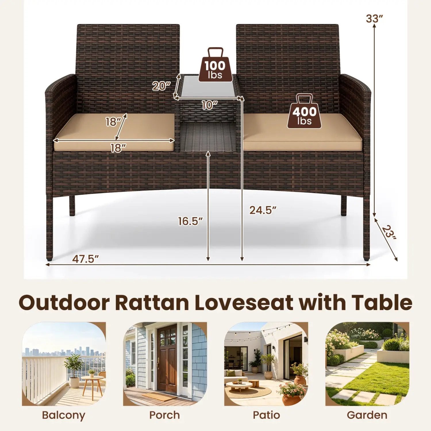 Patio Loveseat 2-Seat Conversation Set with Coffee Table by DirectDeals
