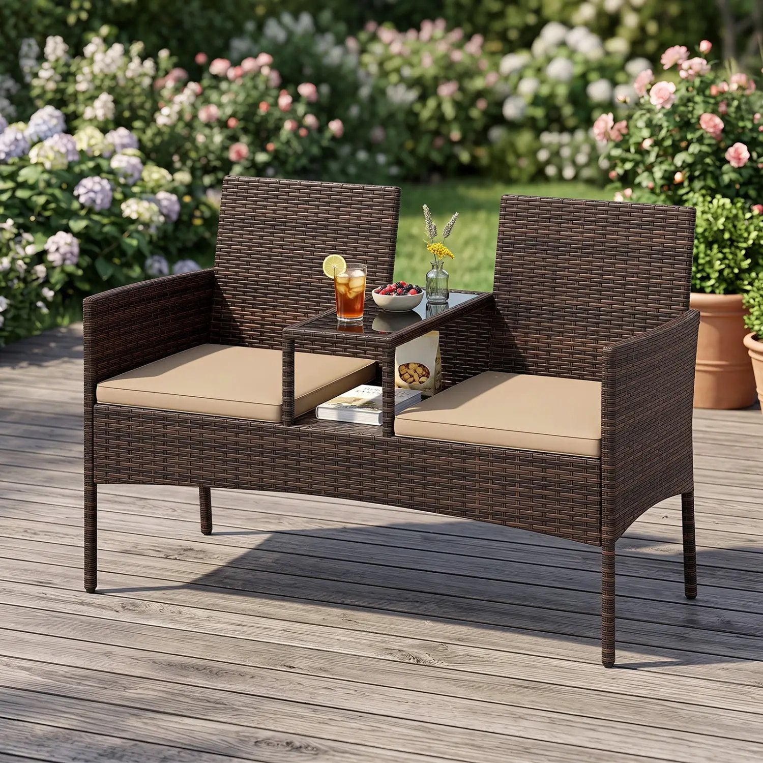 Patio Loveseat 2-Seat Conversation Set with Coffee Table by DirectDeals
