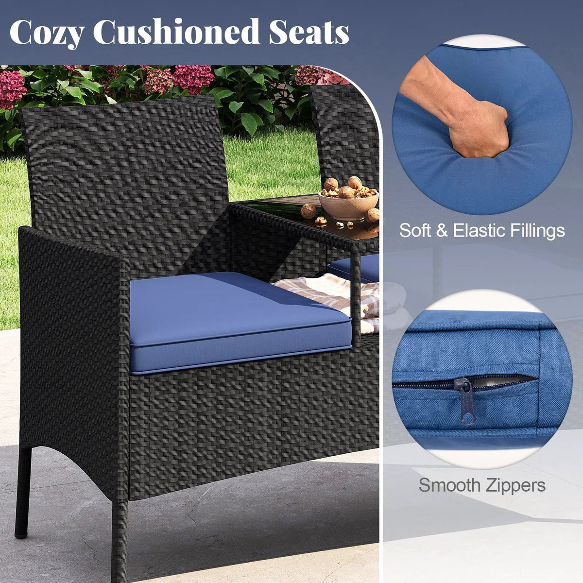 Patio Loveseat with Built-in Table for Backyard Porch by DirectDeals