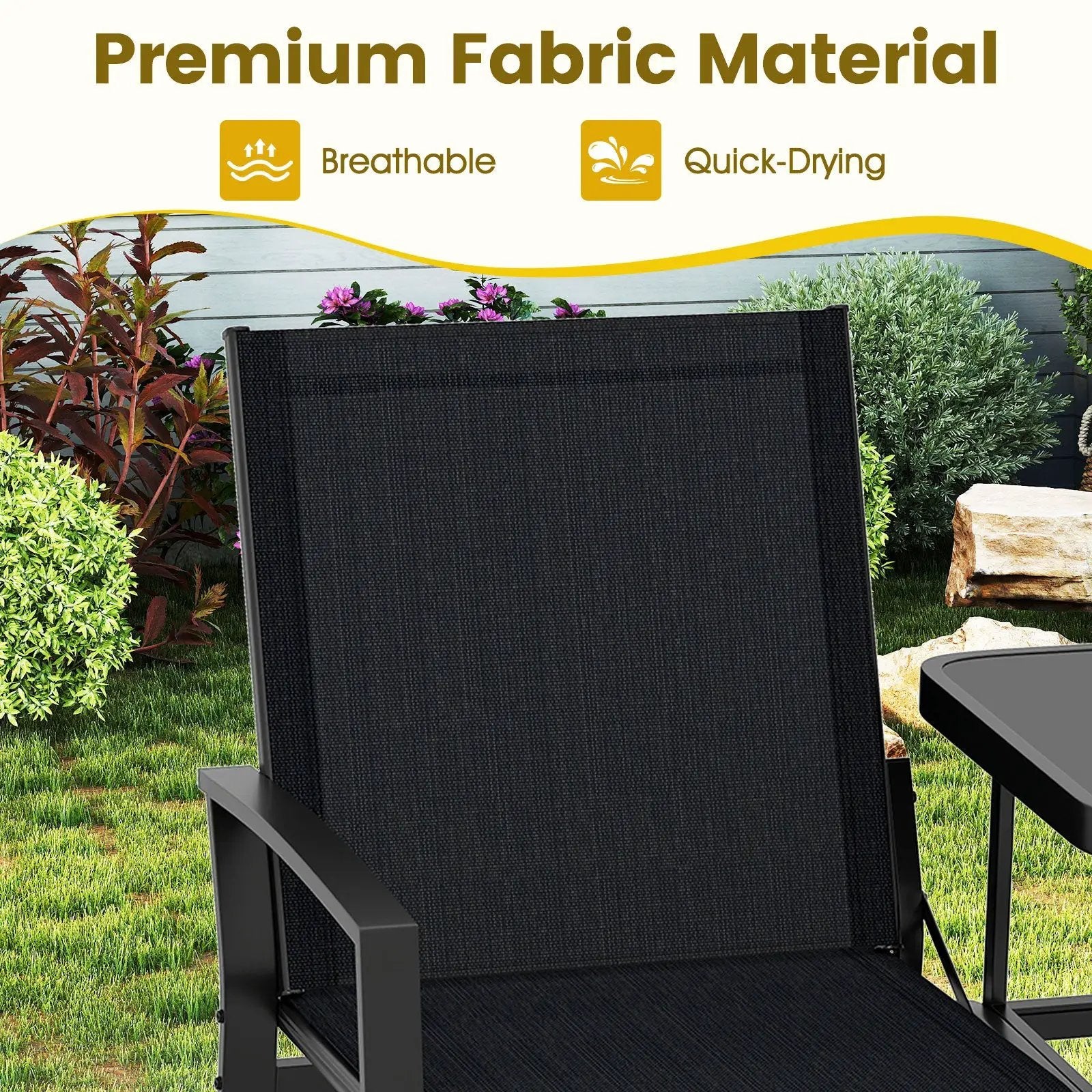 Patio Loveseat with Built-in Table with Breathable Fabric Back-Black by DirectDeals