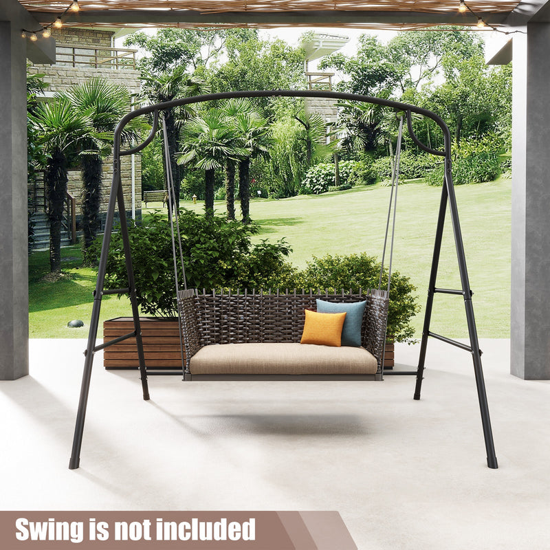 Patio Metal Swing Stand with Double Side Bars and 2-Ring Design-Black by DirectDeals