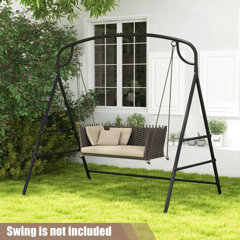 Patio Metal Swing Stand with Double Side Bars and 2-Ring Design-Black by DirectDeals