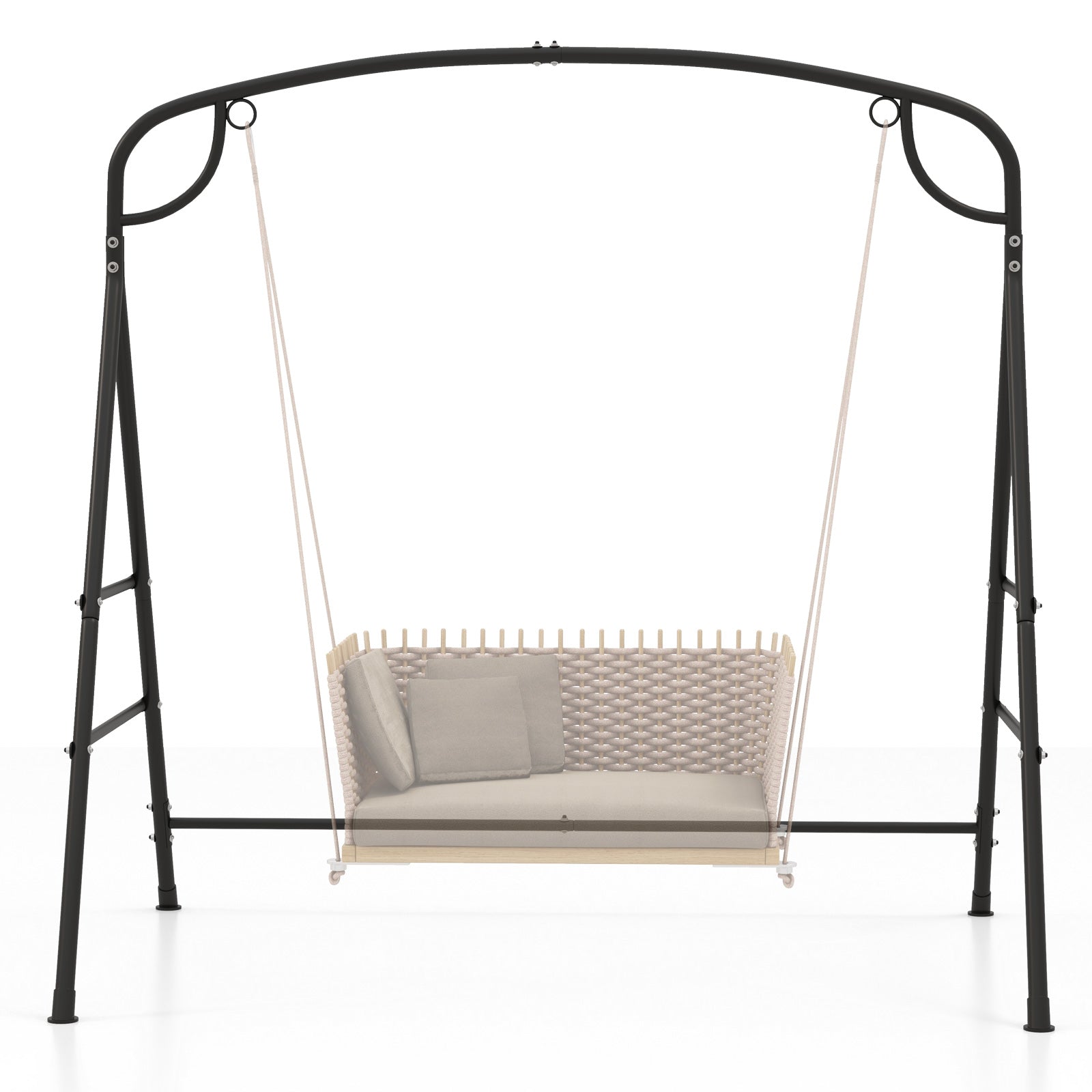 Patio Metal Swing Stand with Double Side Bars and 2-Ring Design-Black by DirectDeals