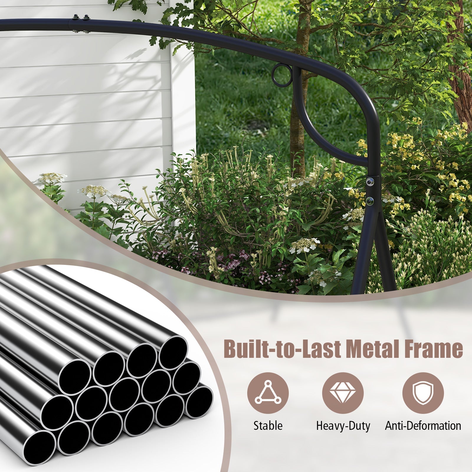 Patio Metal Swing Stand with Double Side Bars and 2-Ring Design-Black by DirectDeals