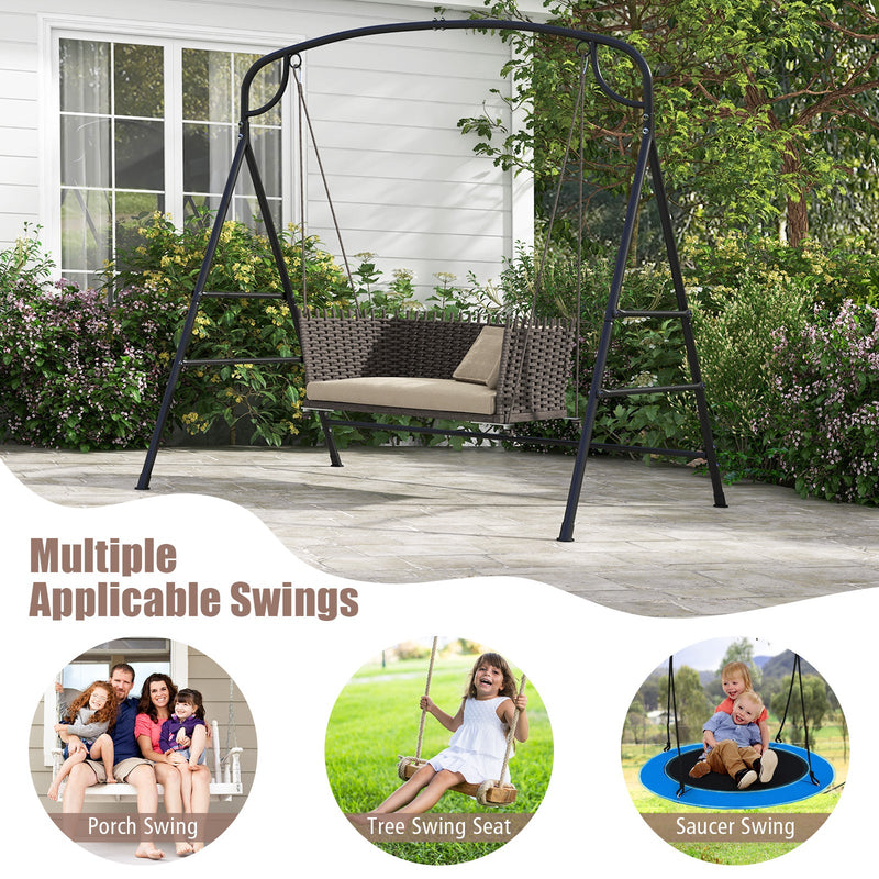 Patio Metal Swing Stand with Double Side Bars and 2-Ring Design-Black by DirectDeals