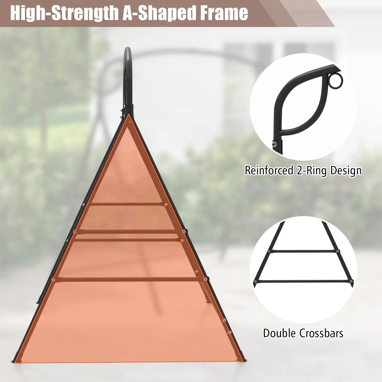 Patio Metal Swing Stand with Double Side Bars and 2-Ring Design-Black by DirectDeals