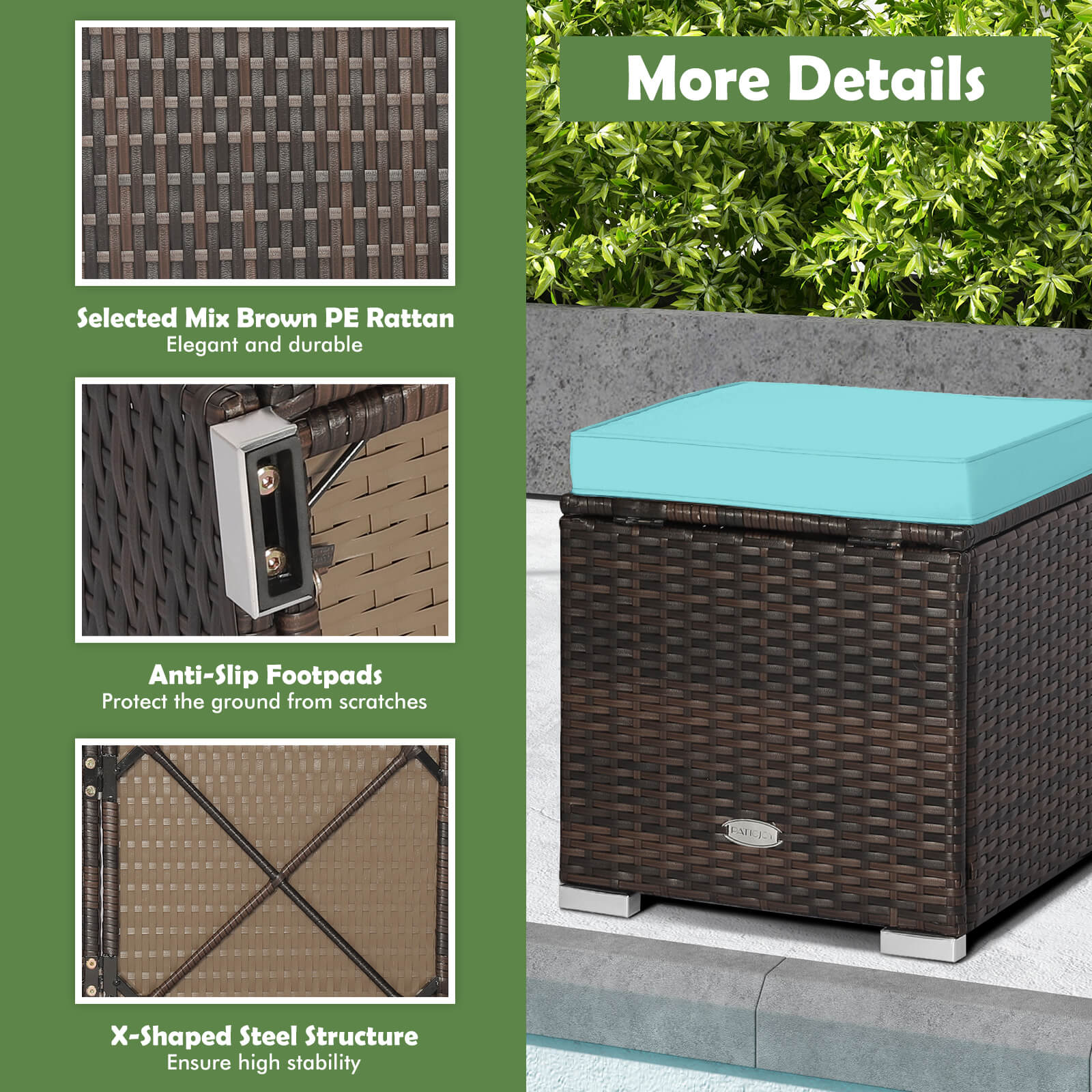 2 Pieces Patio Ottoman with Hidden Storage Space-Mix Grey by DirectDeals
