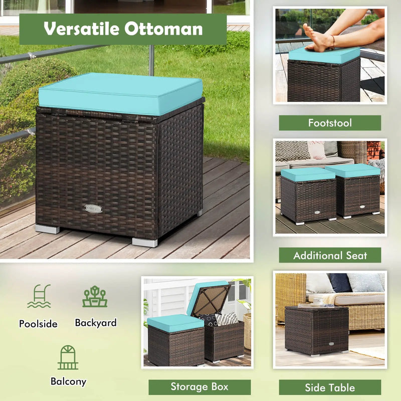 2 Pieces Patio Ottoman with Hidden Storage Space-Mix Grey by DirectDeals