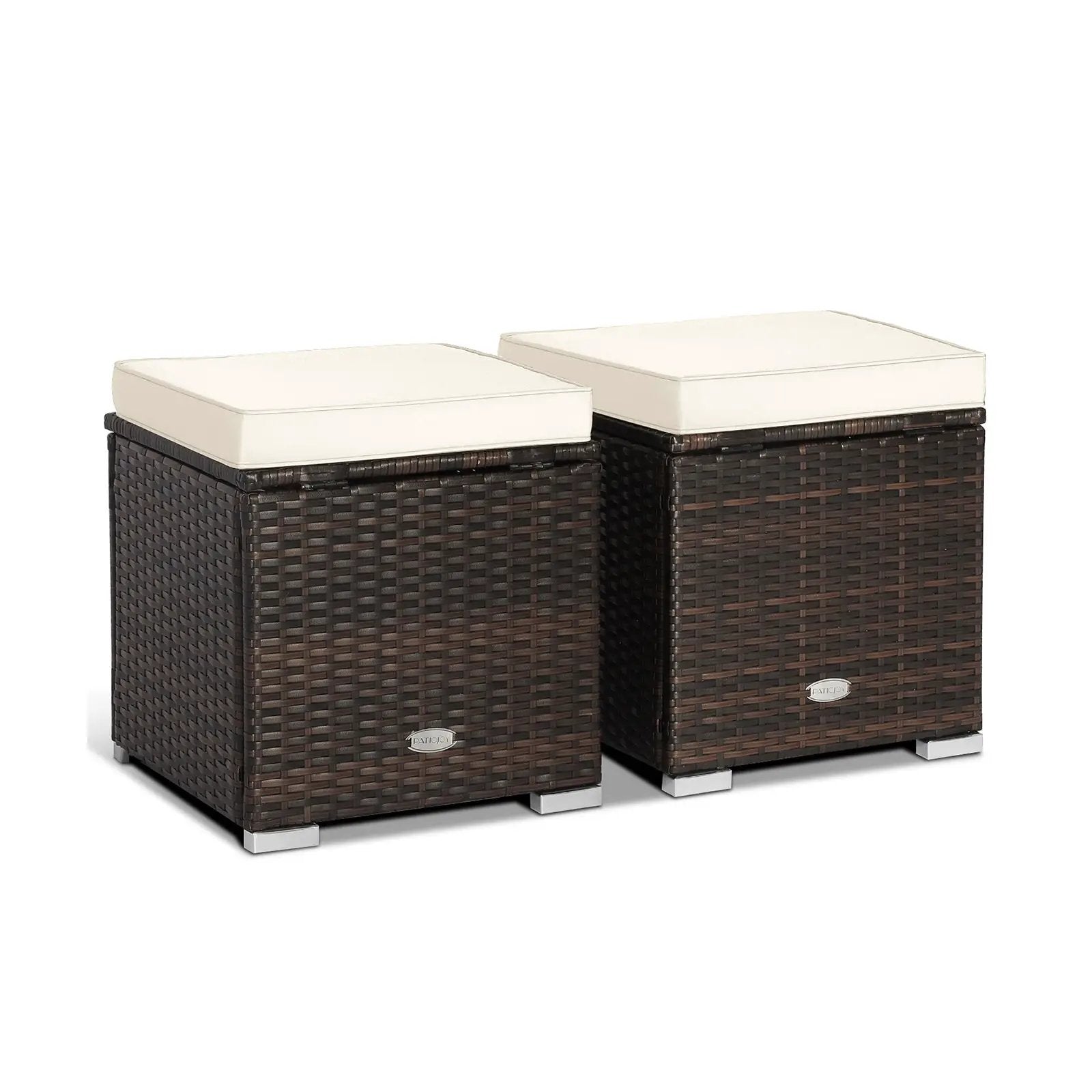 2 Pieces Patio Ottoman with Removable Cushions-White by DirectDeals