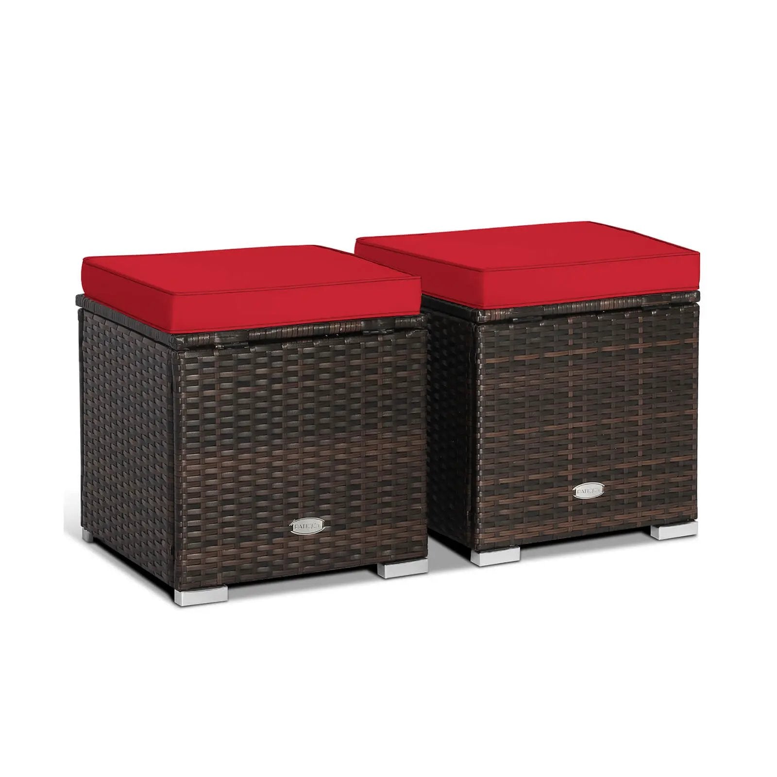 2 Pieces Patio Ottoman with Removable Cushions-Red by DirectDeals