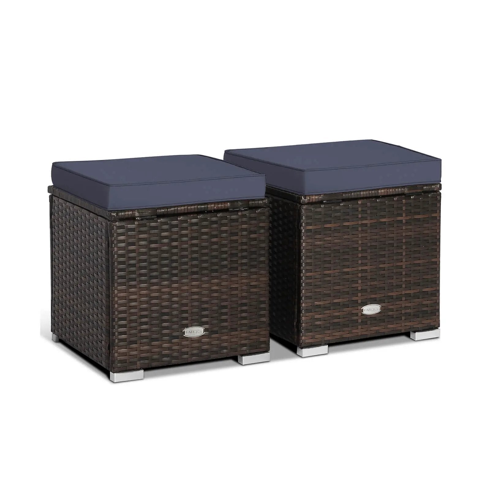 2 Pieces Patio Ottoman with Removable Cushions-Navy by DirectDeals